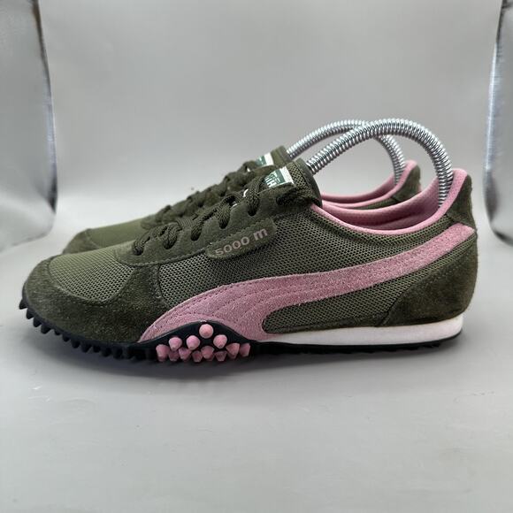 Vintage Puma 5000 m Shoes Womens Size 8 Green Pink Suede 342508-05 00s - Picture 2 of 11